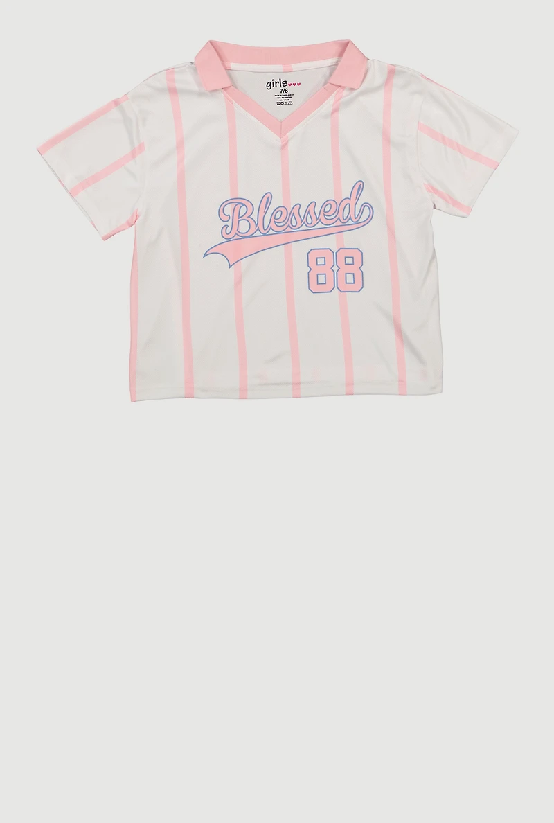 Girls Striped Blessed 88 Graphic Jersey