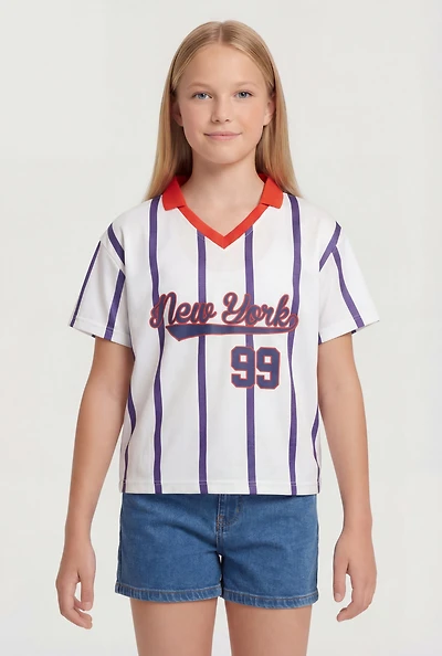 Girls Striped New York 99 Graphic Mesh Jersey