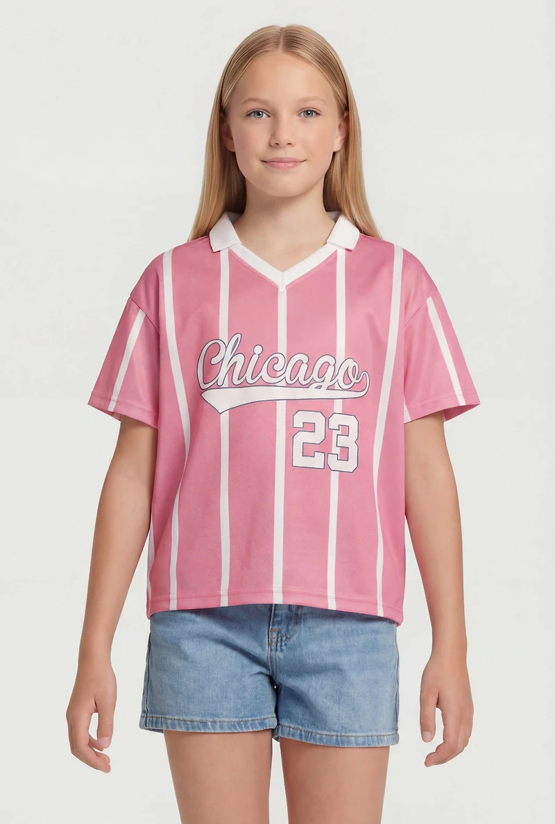 Girls Striped Chicago 23 Graphic Mesh Jersey