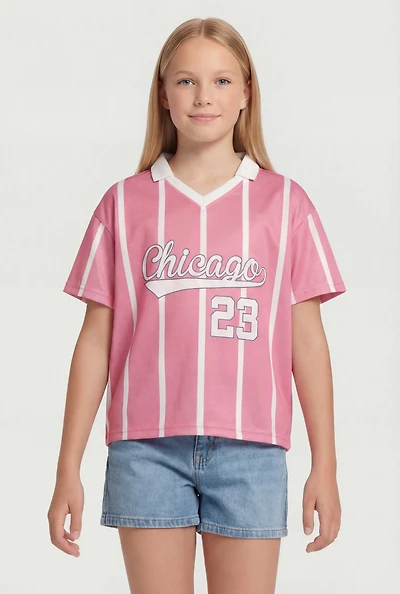 Girls Striped Chicago 23 Graphic Mesh Jersey