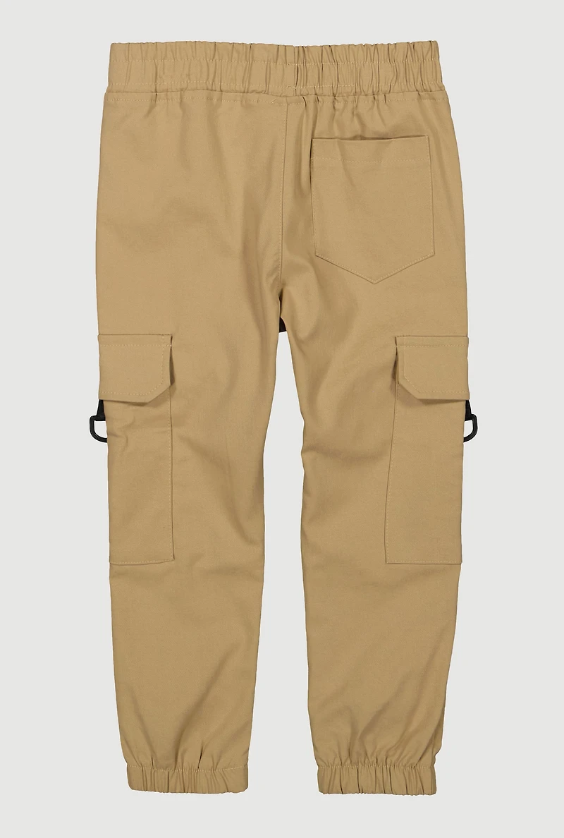 Little Boys Cargo Pocket Drawstring Joggers, Khaki,