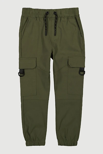 Little Boys Drawstring Waist Cargo Joggers, Green, Size 7