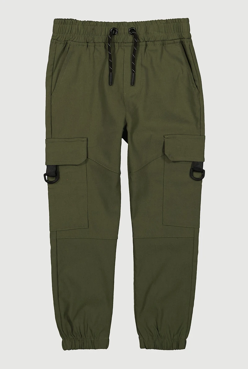 Little Boys Drawstring Waist Cargo Joggers, Green, Size 6