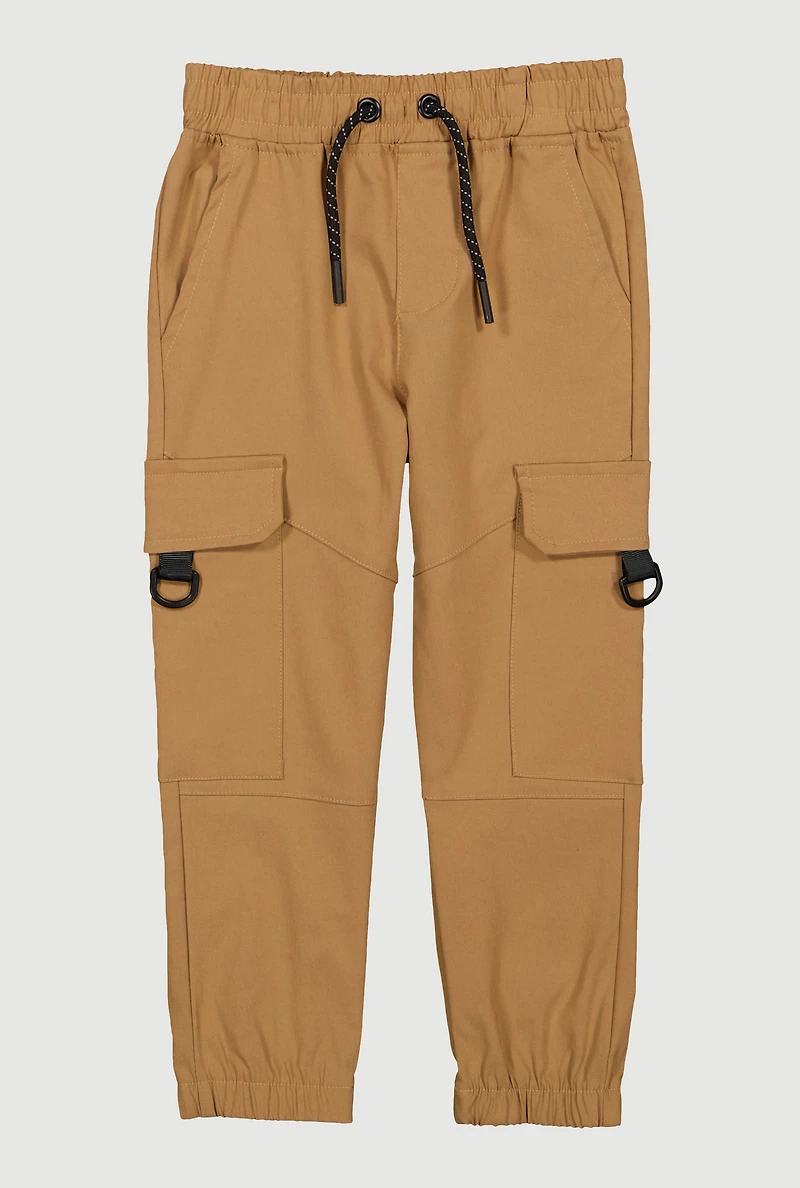 Little Boys Drawstring Cargo Joggers, Khaki, Size 4