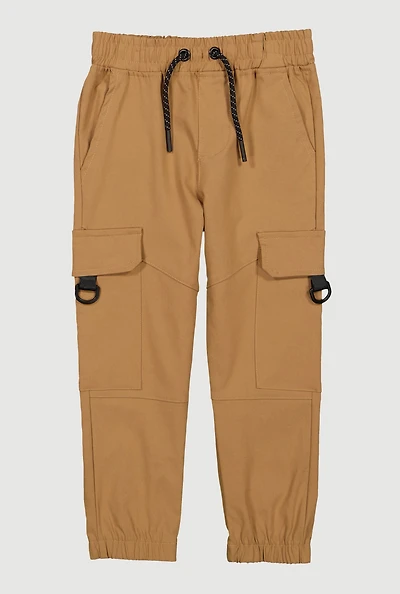 Little Boys Drawstring Cargo Joggers, Khaki, Size 4