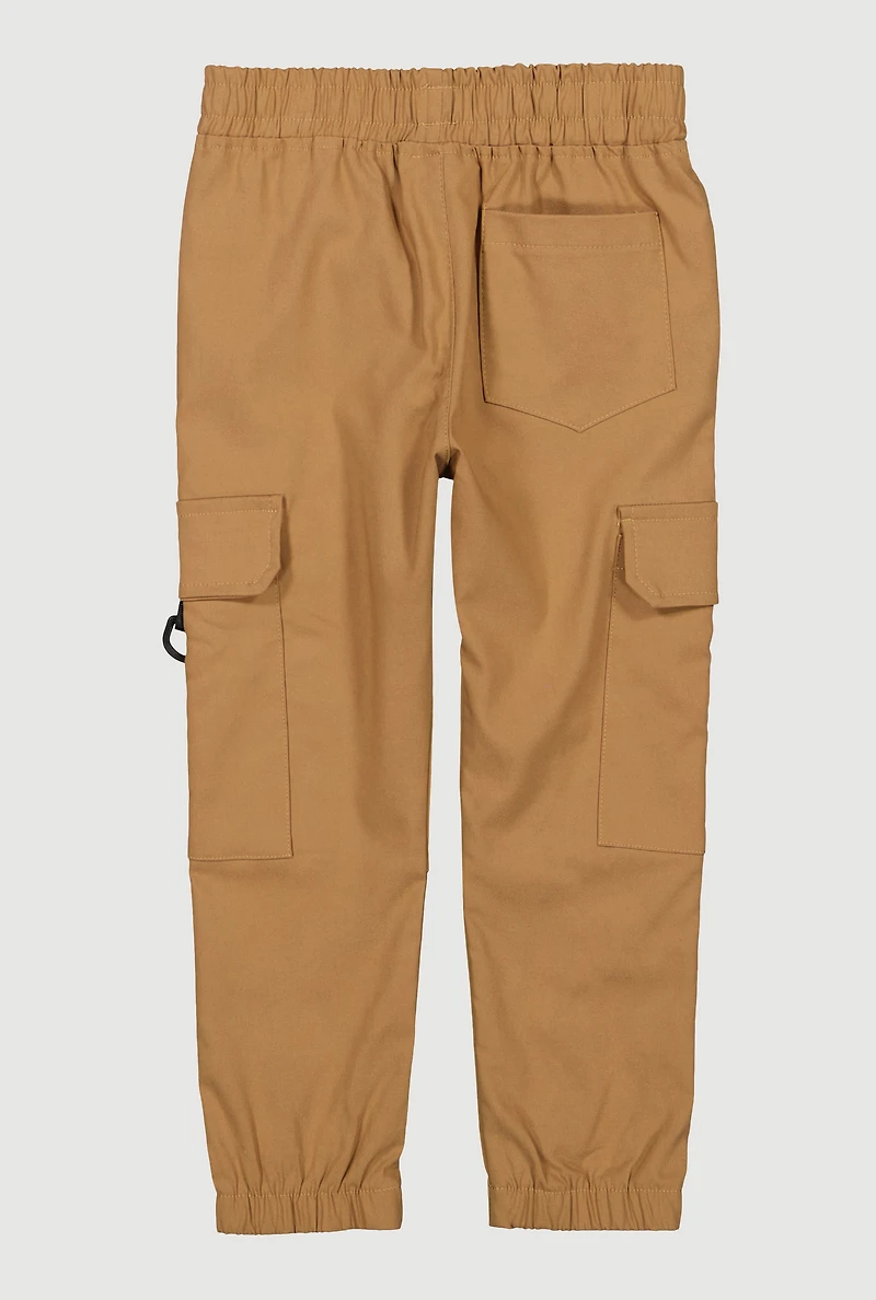 Little Boys Drawstring Cargo Joggers, Khaki, Size 6