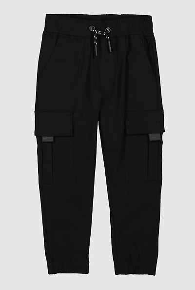 Little Boys Drawstring Cargo Pocket Joggers, Black,
