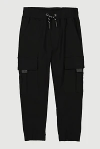Little Boys Drawstring Cargo Pocket Joggers, Black,