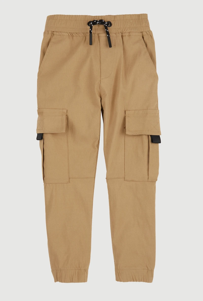 Little Boys Drawstring Waist Cargo Pocket Joggers, Khaki,