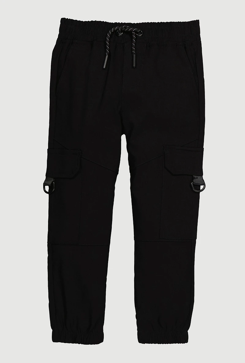 Little Boys D Ring Tab Cargo Joggers, Black, Size 7