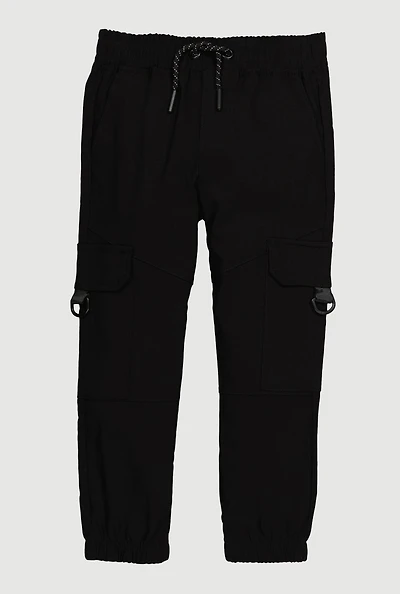 Little Boys D Ring Tab Cargo Joggers, Black, Size 7