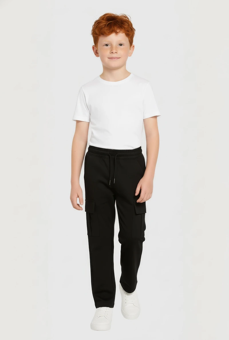 Little Boys Drawstring Waist Cargo Pocket Pants, Black, Size 7