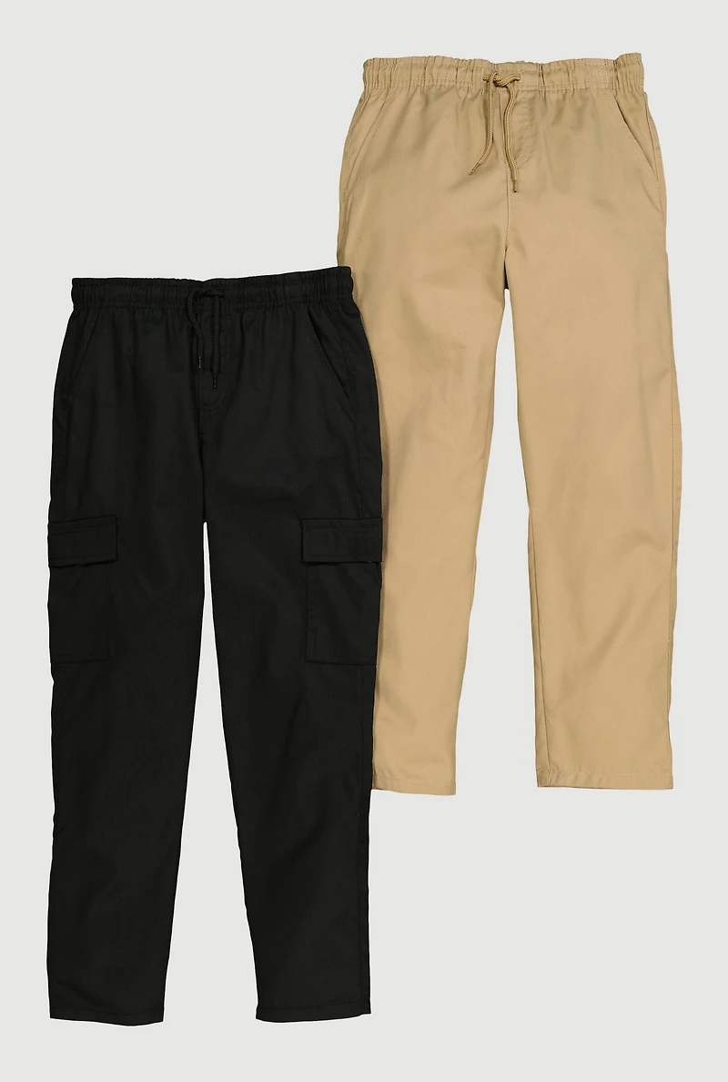 Boys Drawstring Waist Straight Leg Pants 2 Pack