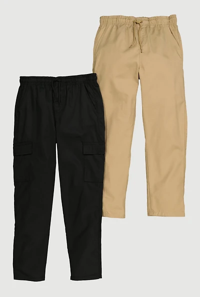 Boys Drawstring Waist Straight Leg Pants 2 Pack