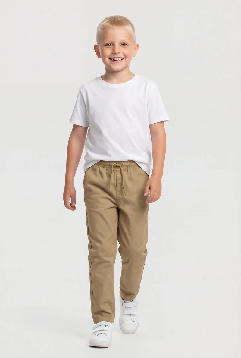 Boys Drawstring Waist Straight Leg Pants 2 Pack