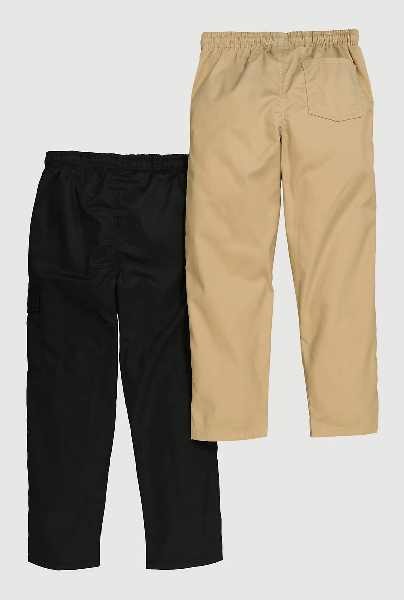 Boys Drawstring Waist Straight Leg Pants 2 Pack