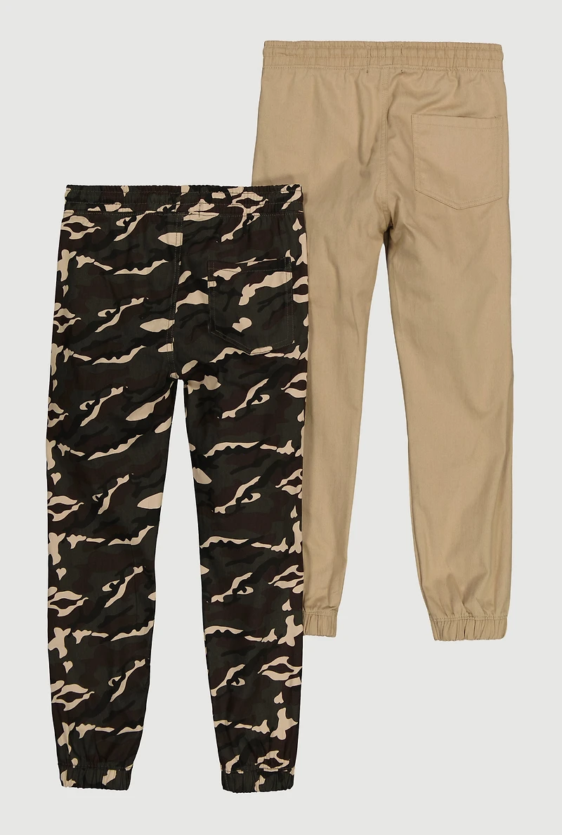 Boys Drawstring Waist Joggers 2 Pack, Multi, Size 8