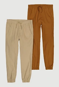 Boys Solid Drawstring Joggers 2 Pack, Khaki, Size 8