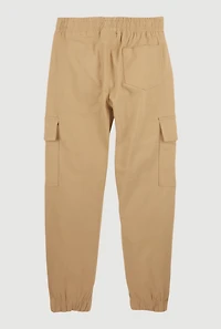 Boys Drawstring Waist Cargo Pocket Joggers, Khaki, Size 8