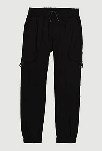 Boys Cargo Pocket Drawstring Joggers, Black, Size 14-16