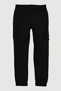 Boys Cargo Pocket Drawstring Joggers, Black, Size 14-16