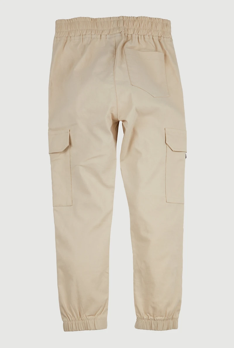 Boys Drawstring D Ring Cargo Joggers, Khaki, Size 14-16
