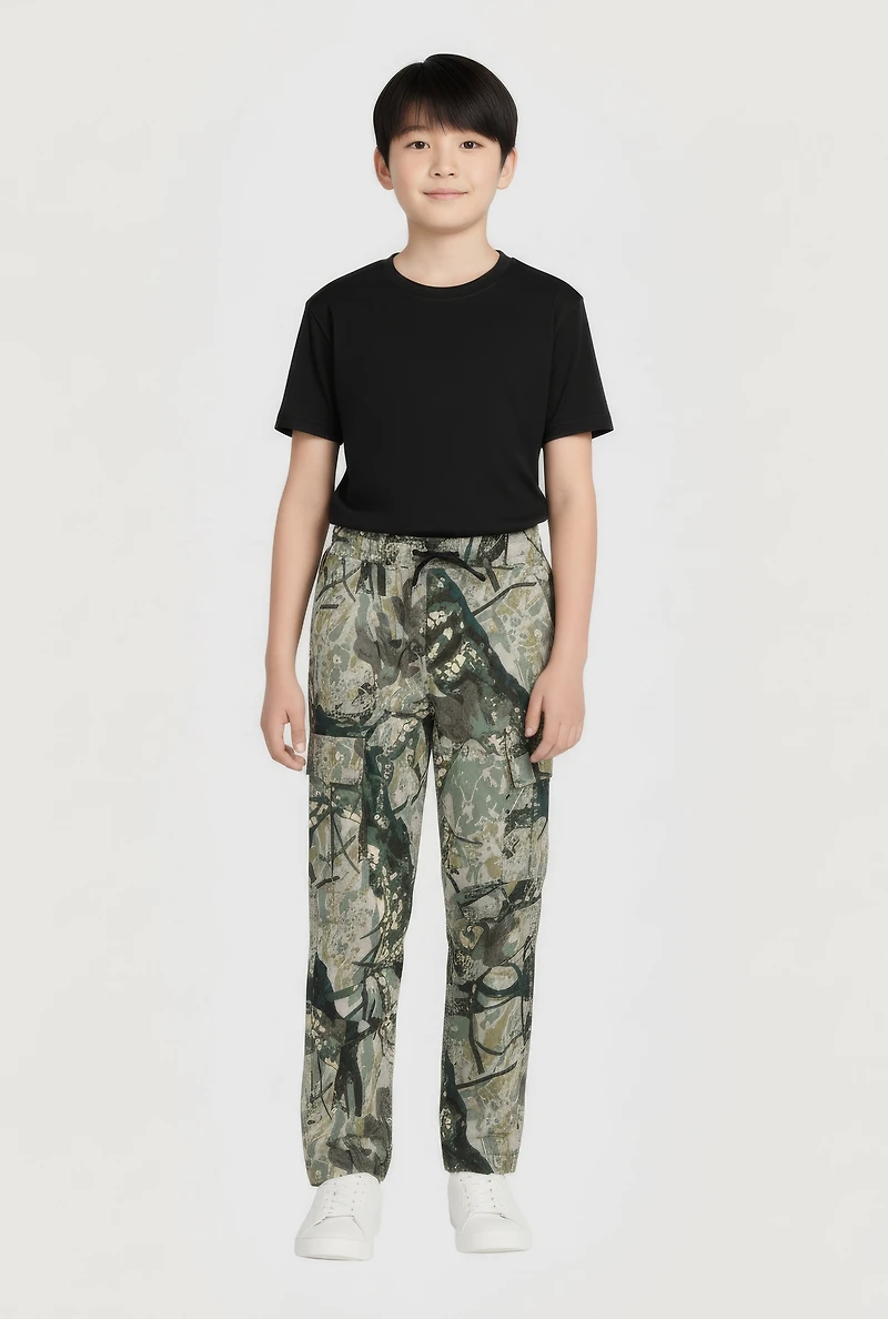 Boys Camo Twill Ruched Pull On Cargo Pants