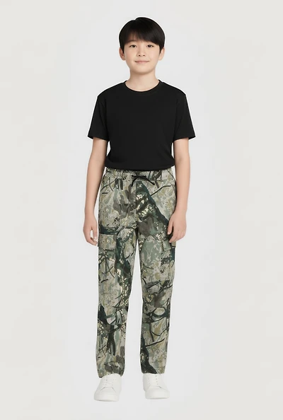 Boys Camo Twill Ruched Pull On Cargo Pants