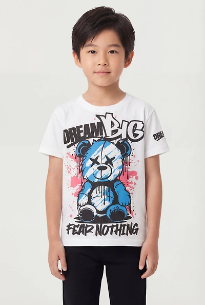 Little Boys Dream Big Fear Nothing Teddy Graphic Tee