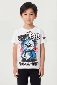 Little Boys Dream Big Fear Nothing Teddy Graphic Tee