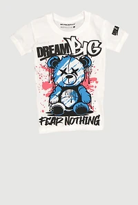 Little Boys Dream Big Fear Nothing Teddy Graphic Tee