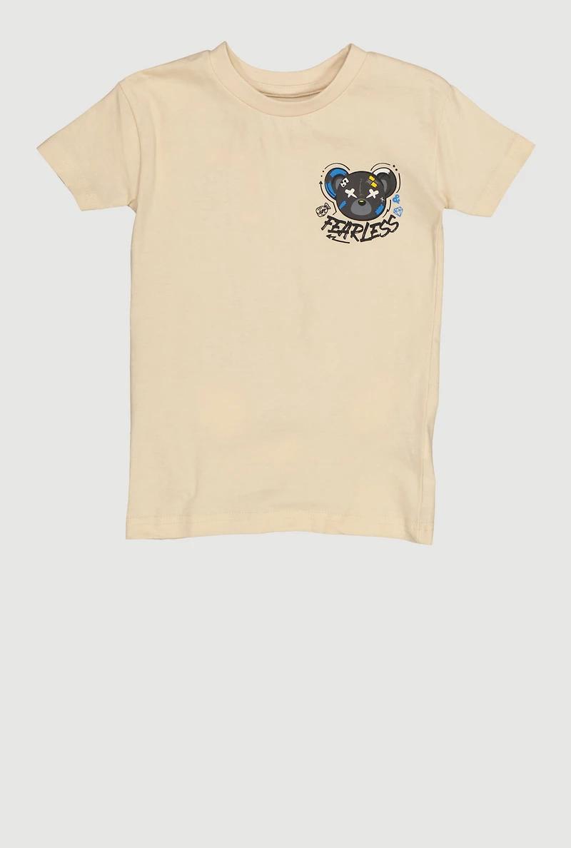 Little Boys Young and Fearless Bear Graphic Tee