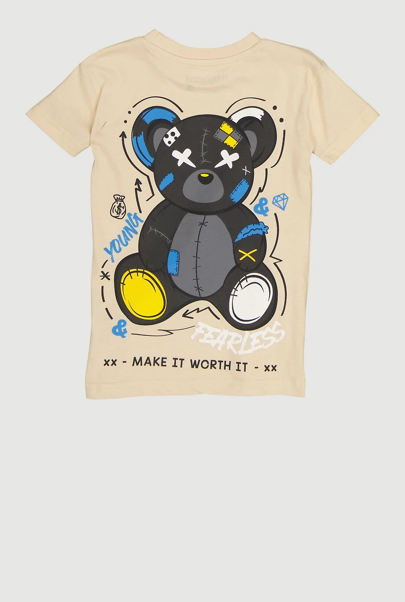 Little Boys Young and Fearless Bear Graphic Tee