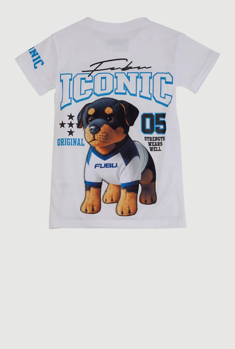 Little Boys Iconic Dog Velvet Patch Graphic Tee
