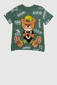 Little Boys Savage Teddy Graphic Crew Neck T Shirt, Green, Size 5-6