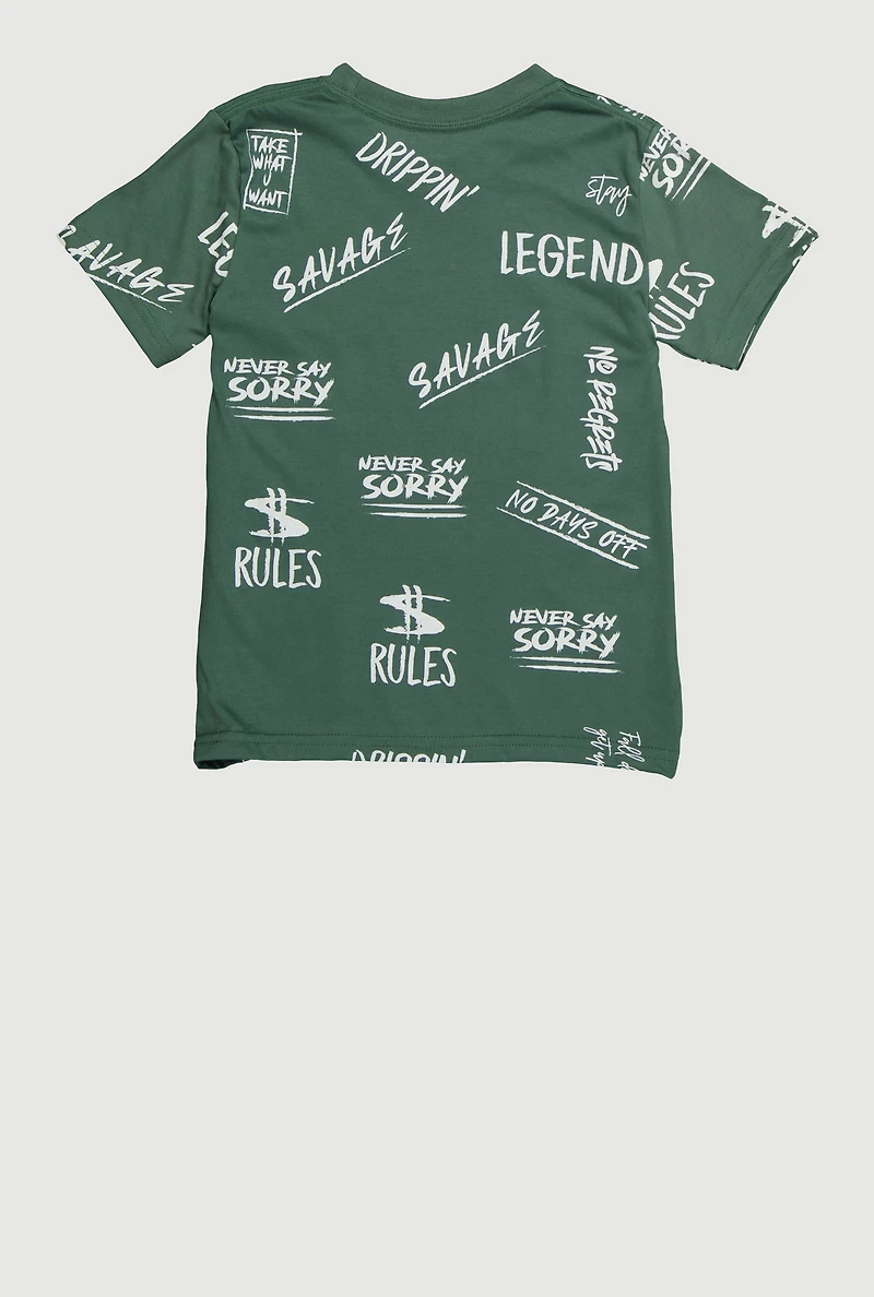 Little Boys Savage Teddy Graphic Crew Neck T Shirt, Green, Size 7