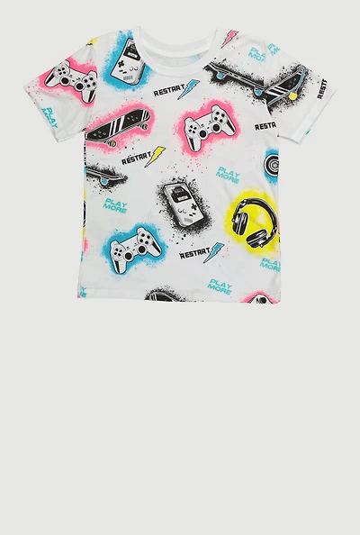 Little Boys Video Game Patterned T Shirt