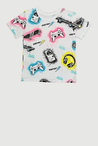 Little Boys Video Game Patterned T Shirt