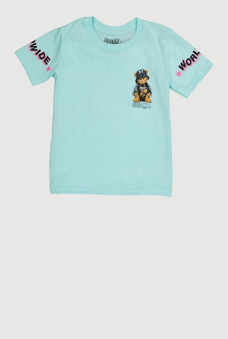 Little Boys Good Vibes Worldwide Graphic Tee