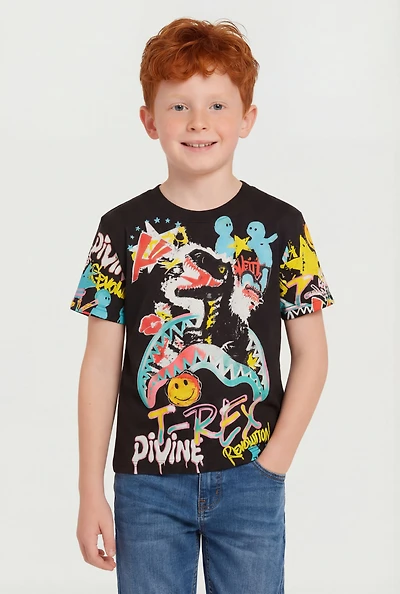 Little Boys T Rex Divine Revolution Graffiti Graphic Tee