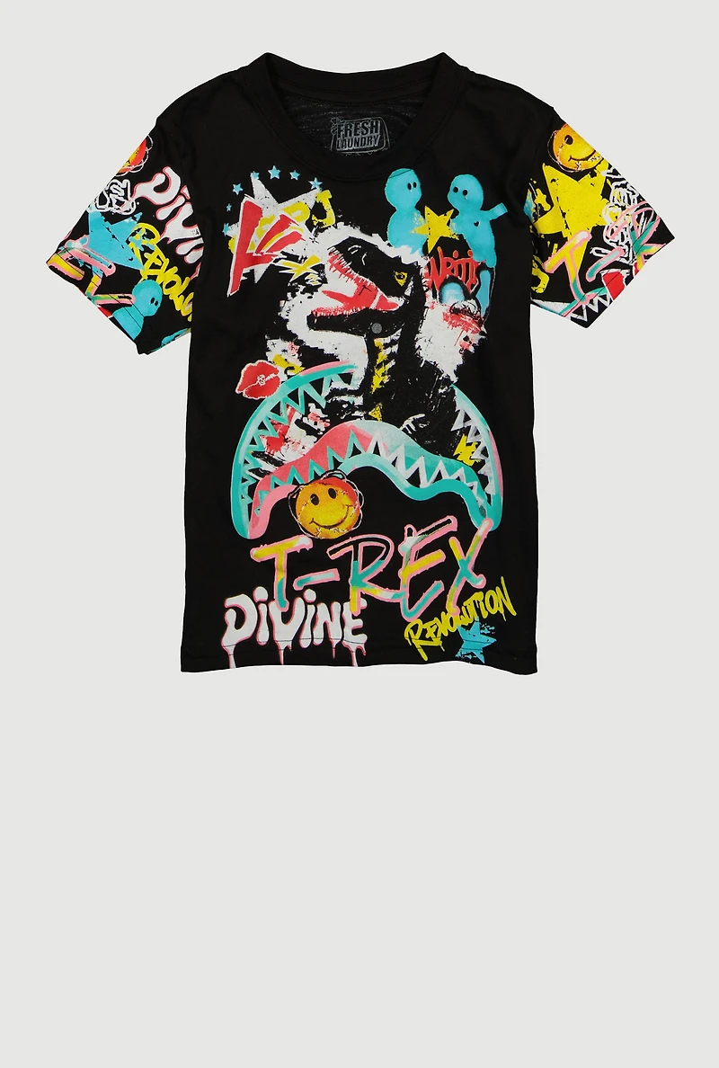 Little Boys T Rex Divine Revolution Graffiti Graphic Tee