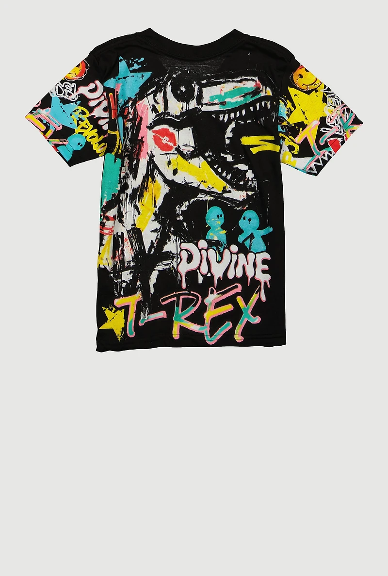 Little Boys T Rex Divine Revolution Graffiti Graphic Tee