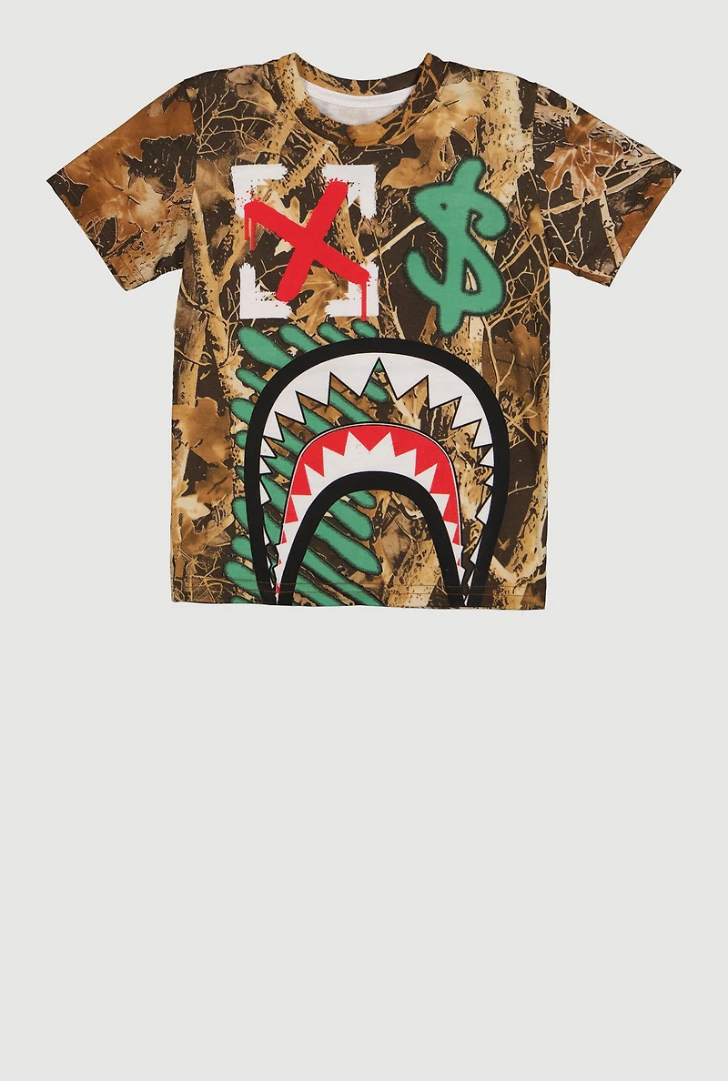 Little Boys Sharkbite Graphic Hunter Camo T-Shirt
