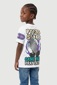 Little Boys Press Start Game Now Pray Later T-Shirt
