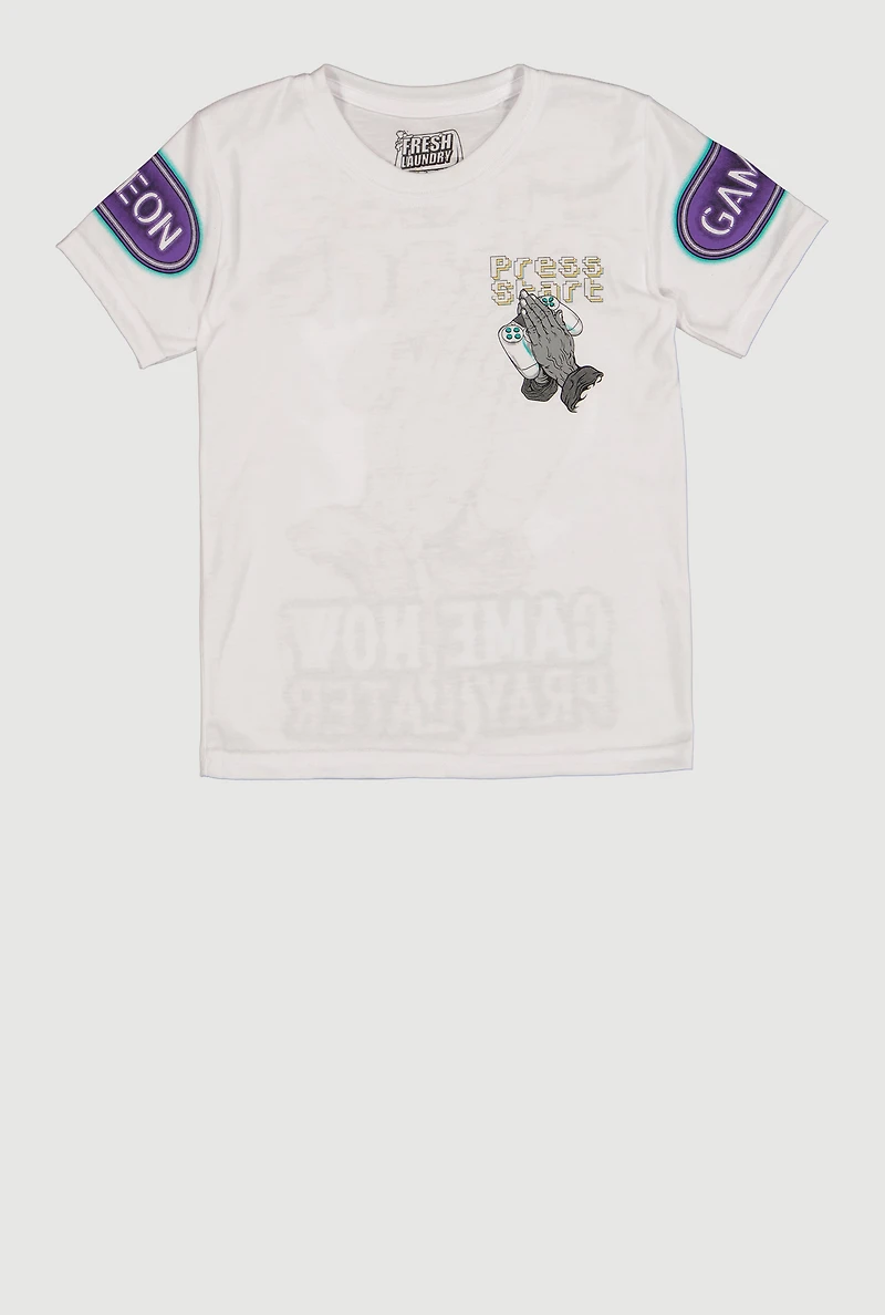 Little Boys Press Start Game Now Pray Later T-Shirt