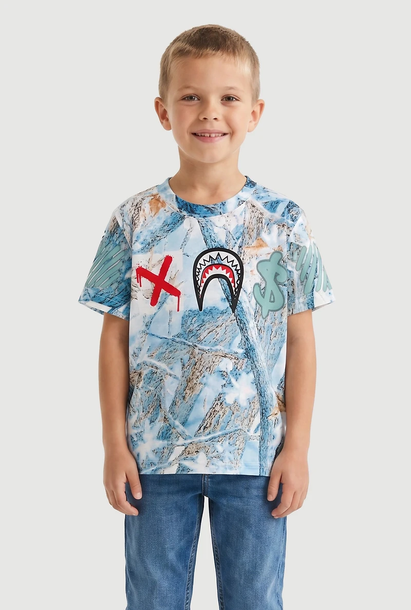 Little Boys Sharkbite Graphic Winter Forest Camo Tee