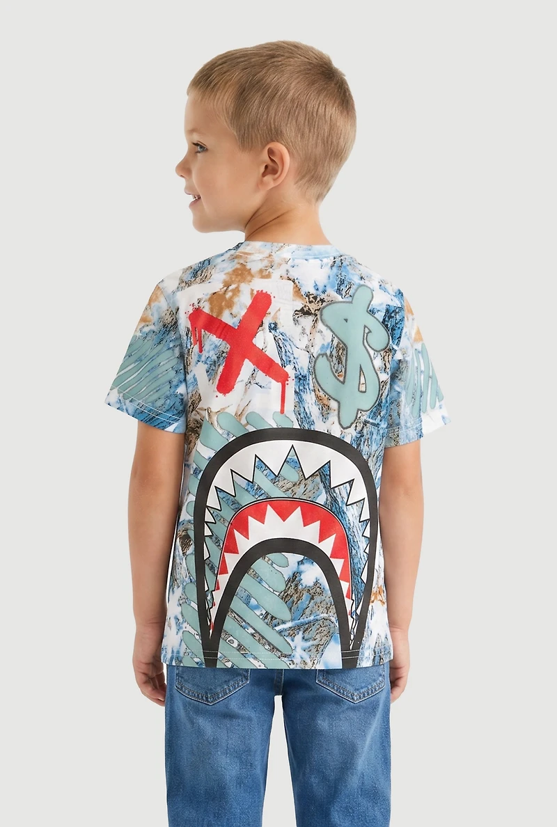 Little Boys Sharkbite Graphic Winter Forest Camo Tee