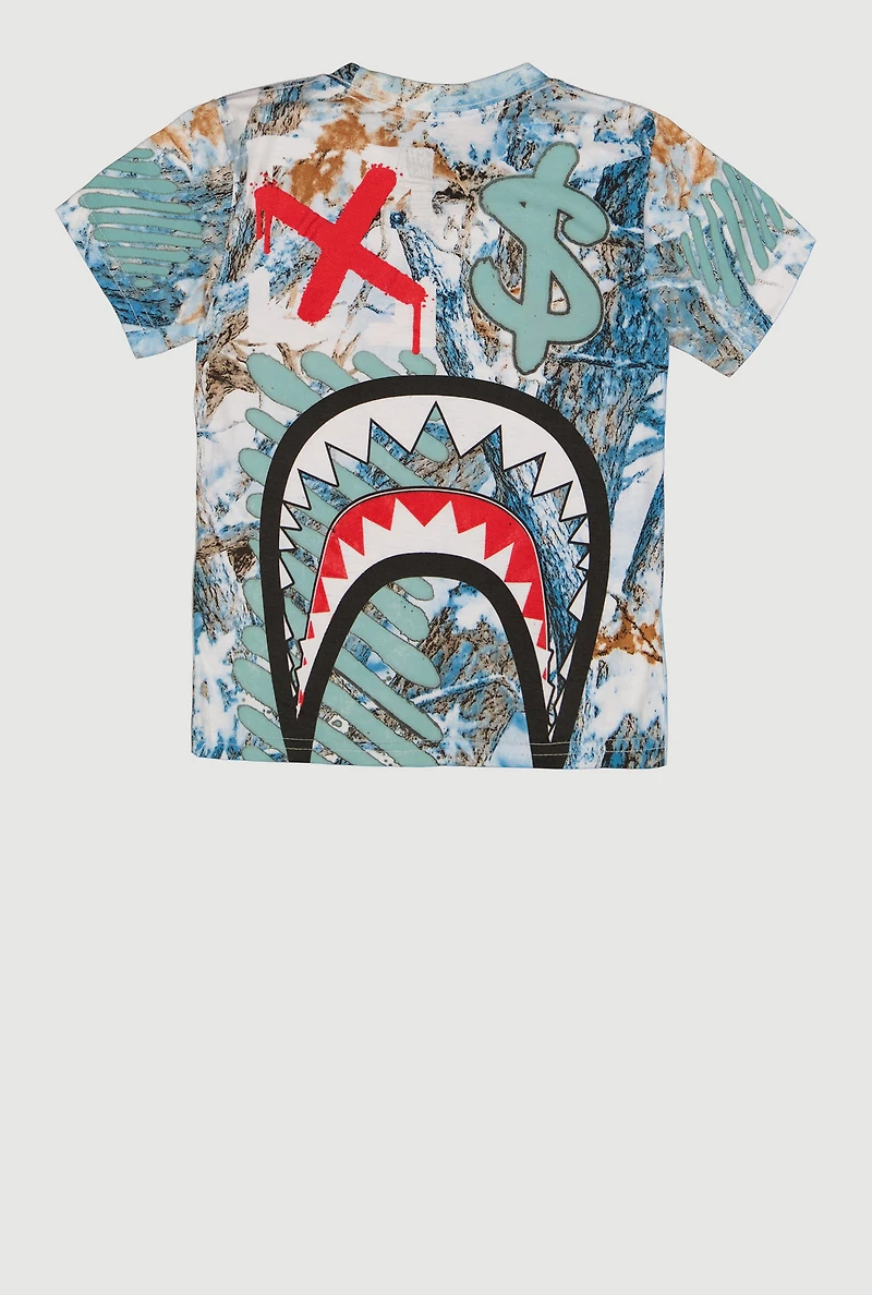 Little Boys Sharkbite Graphic Winter Forest Camo Tee