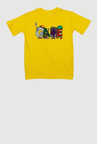 Little Boys Game Embroidered Tee, Yellow, Size 5
