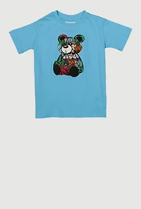 Little Boys Graffiti Bear Patch Graphic Tee, Blue, Size 6
